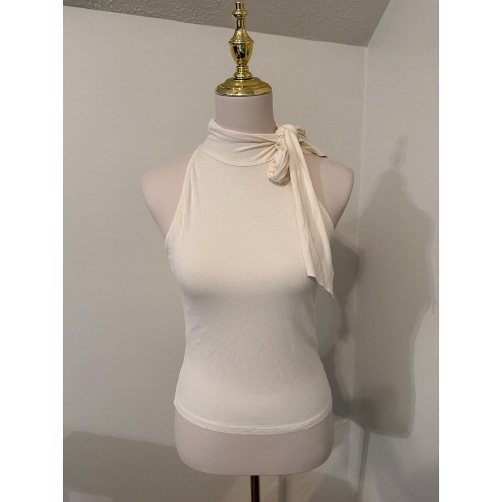 Princess Polly Mathias Top Cream US 8 Tie Neck High Neck Sleeveless Top